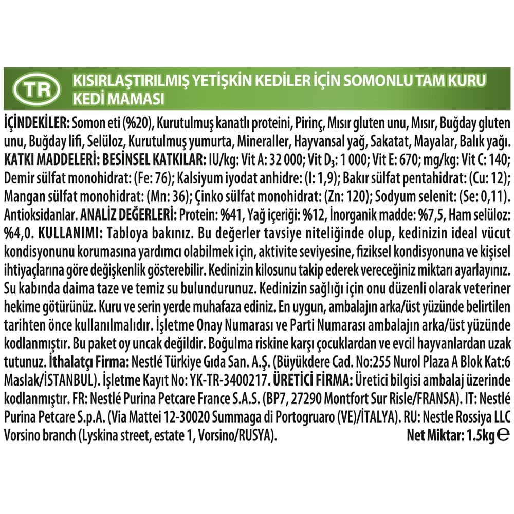 Pro Plan Steril Somon Kısır Kedi Maması Somonlu 1,5 kg+ 3 Adet Proplan Steril 85 Gr Konserve + Ölçü Kabı Hediye