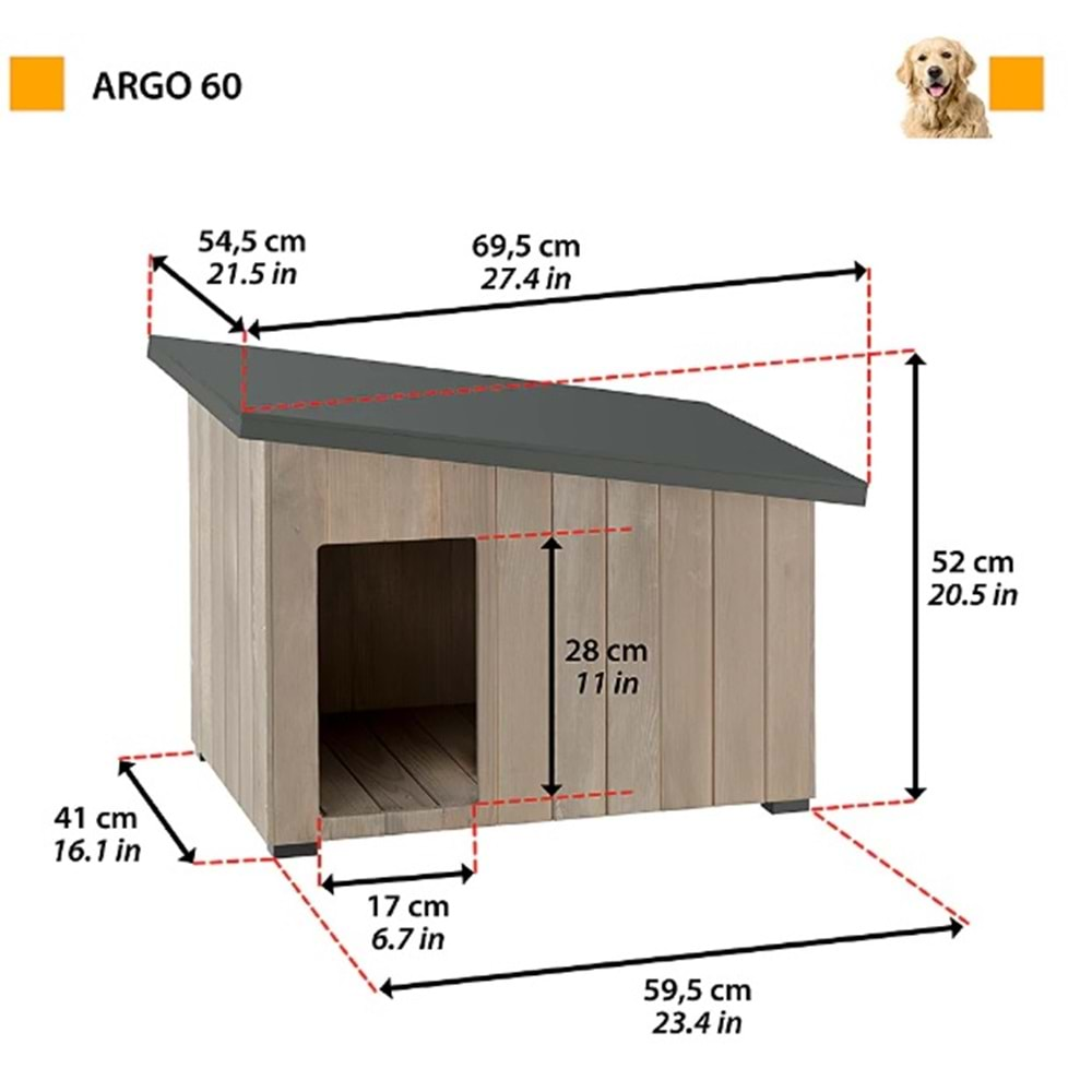 Ferplast Argo 60 FSC™ sertifikalı Kuzey çamı ahşap köpek kulübesi