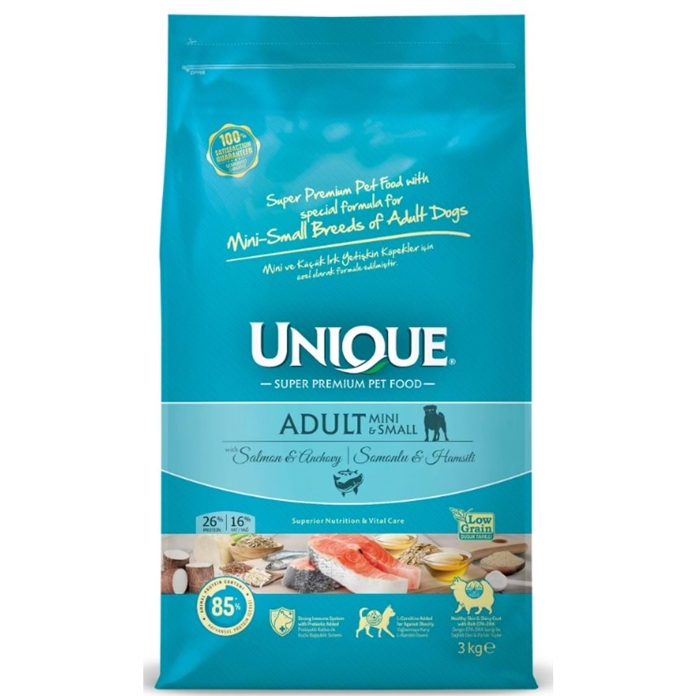 Unique Mini ve Küçük Irk Yetişkin Köpek Maması Somonlu&Hamsili 3 kg