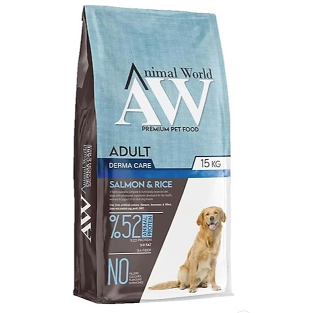 Animal World Derma Care Adult Salmon & Rice Yetişkin Somonlu Köpek Maması 15 Kg