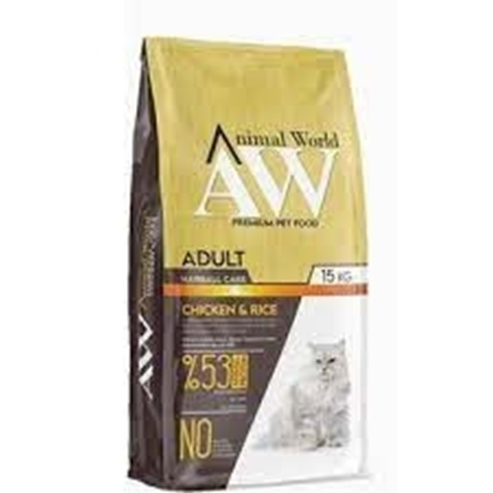 Animal World Hairball Care Chicken & Rice Yetişkin Tavuklu Kedi Maması 15 Kg