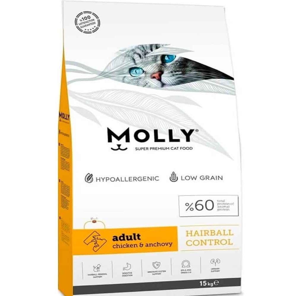 Molly Yetişkin Kedi Maması Tavuklu Hairball 15 Kg