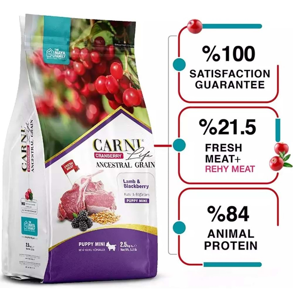 Carnı Lıfe Cranberry Ancestral Graın Köpek Kuzu & Böğürtlen Puppy Mını 2.5 Kg