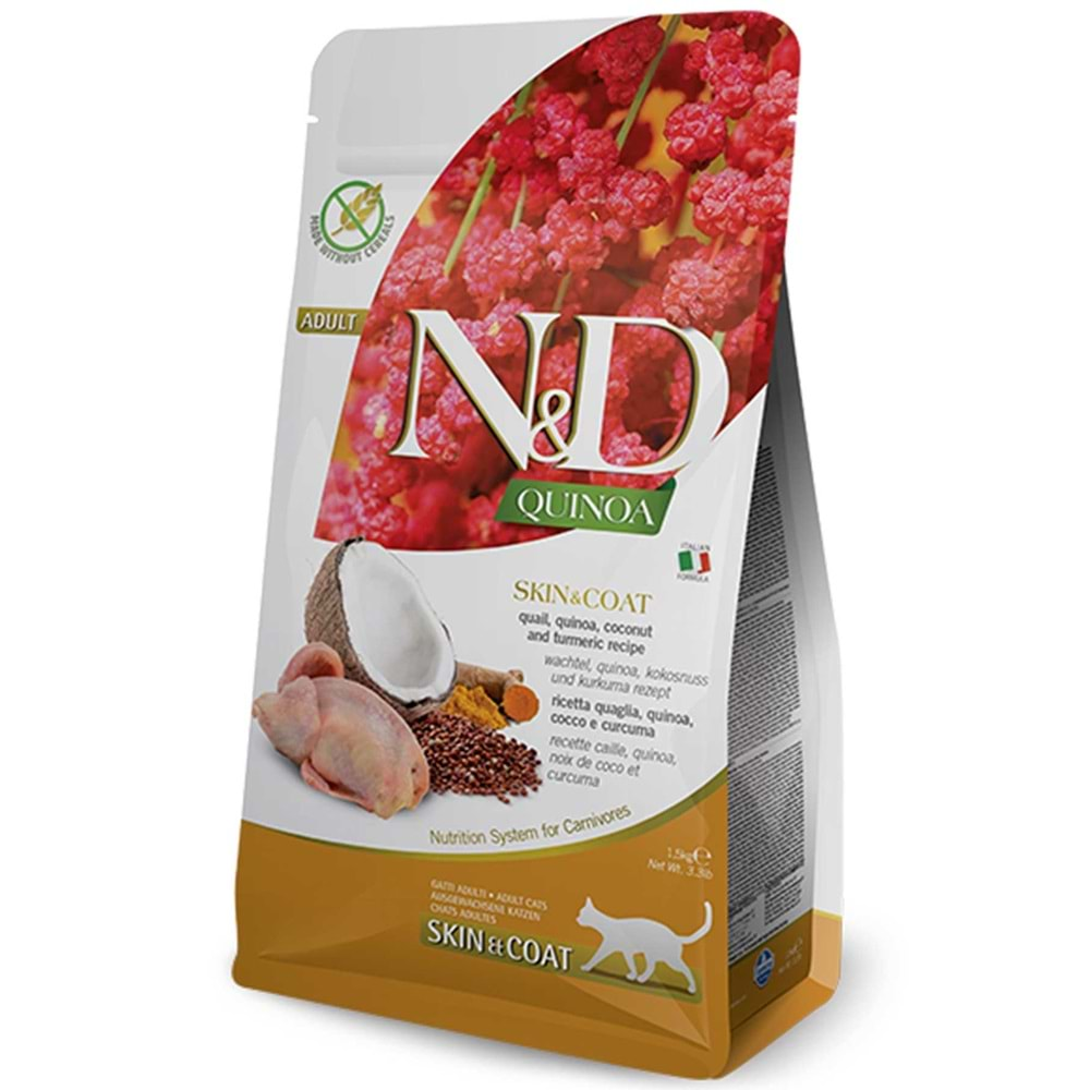 N&D Quinoa Tahılsız Skin&Coat Bıldırcın Hindistan Cevizi Kedi Maması 1.5kg