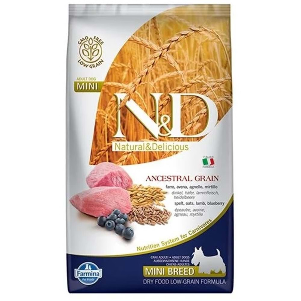 N&D Düşük Tahıllı Kuzu Etli Yaban Mersinli Mini Yetişkin Köpek Maması 2.5 Kg