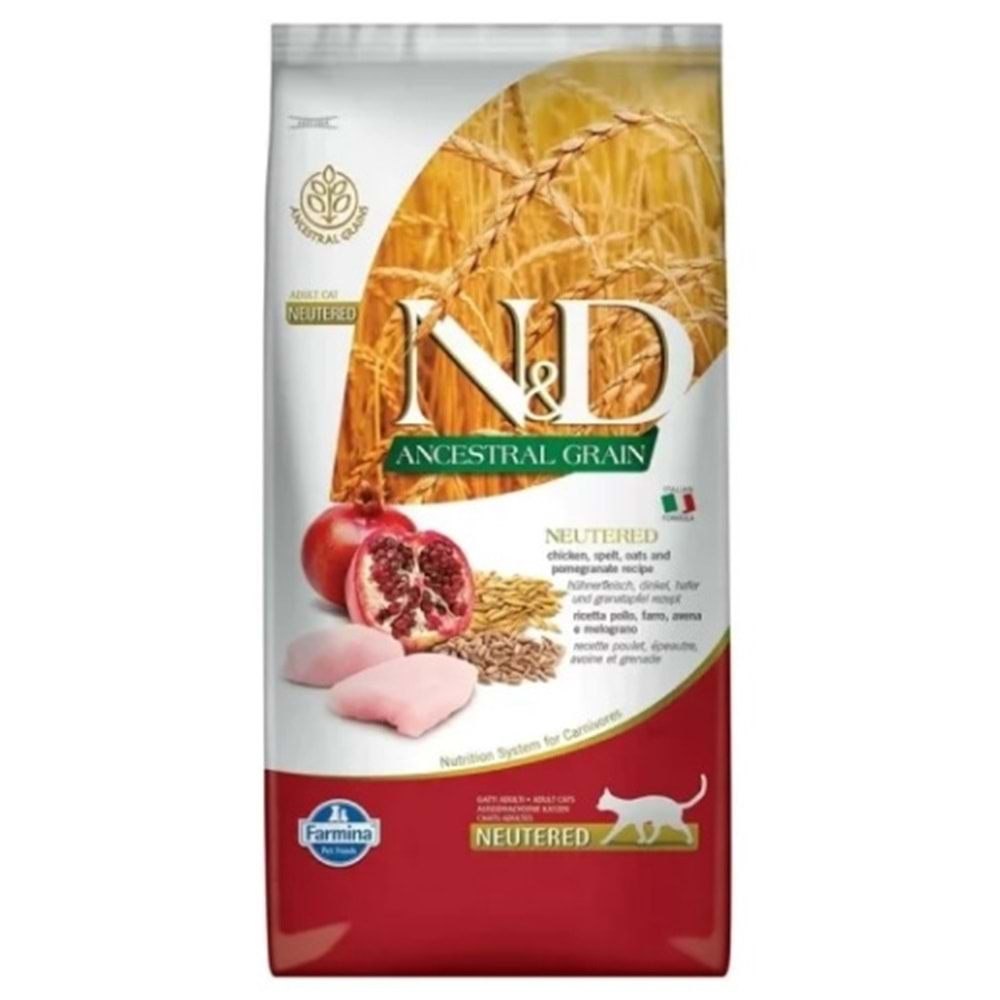 N&D Ancestral Grain Tavuklu ve Narlı Tahıllı Kısırlaştırılmış Kedi Maması 10kg