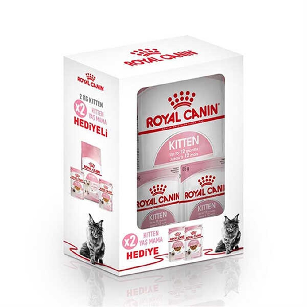 Royal Canin Kitten Yavru Kedi Maması 2 Kg & 2 Adet Kitten Yavru Kedi Yaş Mama Hediye