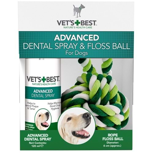 Vet's Best Köpek İçin Diş Ve Ağız Bakım Spreyi 120 Ml + Diş Temizleyici Top 6 Cm