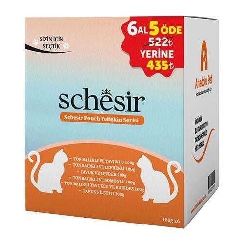 Schesir Deniz Mahsulleri Serisi Yetişkin Kedi Konservesi 6 al 5 öde 100 Gr x 6 Adet