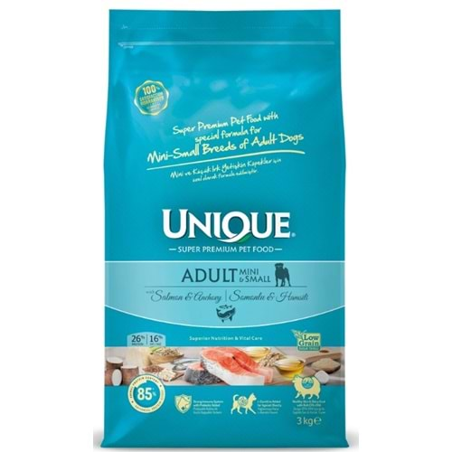 Unique Mini ve Küçük Irk Yetişkin Köpek Maması Somonlu&Hamsili 3 kg