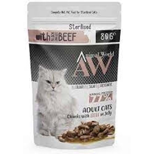 Animal World Adult Sterilised Chunks with Beef in Jelly 80 Gr x 6 Adet