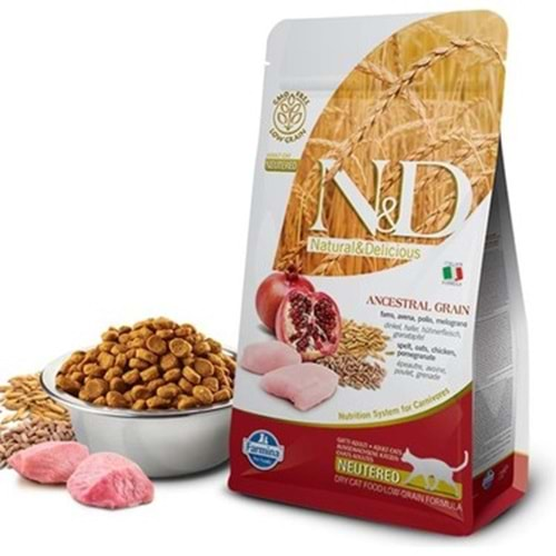 N&D Düşük Tahıllı Tavuk Ve Narlı Kısırlaştırılmış Yetişkin Kedi Maması 1,5 Kg