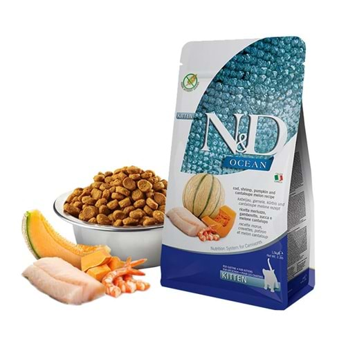 N&D Ocean Morina Balığı Karides Balkabağı Kavun Yavru Kedi Maması 1,5 kg