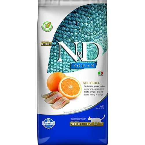 N&D Ocean Ringa Balığı & Portakal Kısırlaştırılmış Yetişkin Kedi Maması 1,5 Kg