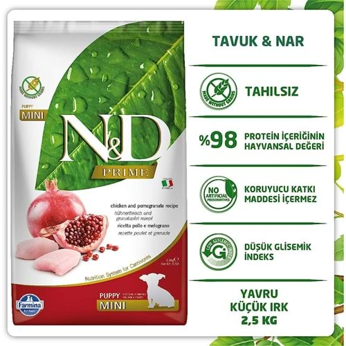 N&D Prime Tahılsız Tavuk Nar Küçük Irk Yavru Köpek Maması 2,5 Kg