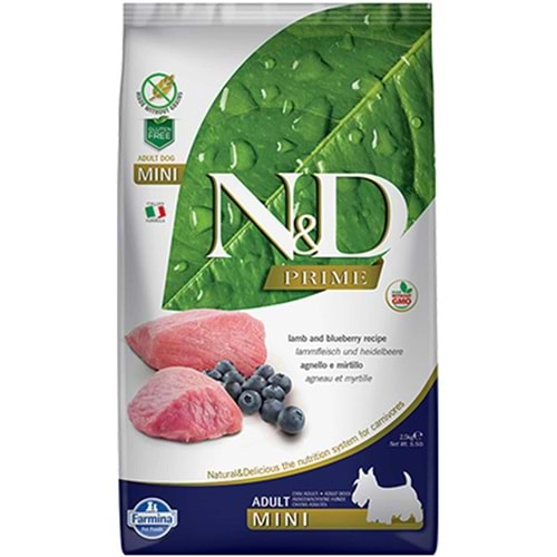 N&D Prime Kuzu Etli ve Yaban Mersinli Küçük Irk Tahılsız Yetişkin Köpek Maması 2,5kg