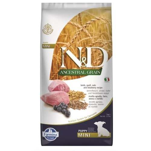 N&D Ancestral Grain Kuzu Etli ve Yaban Mersinli Küçük Irk Tahıllı Yavru Köpek Maması 7 kg