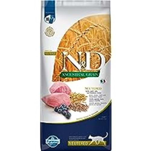 N&D Ancestral Kedi Kuzu, Kılçıksız Buğday, Yulaf & Yaban Mersini Kısırlaştırılmış Yetişkin 10 Kg