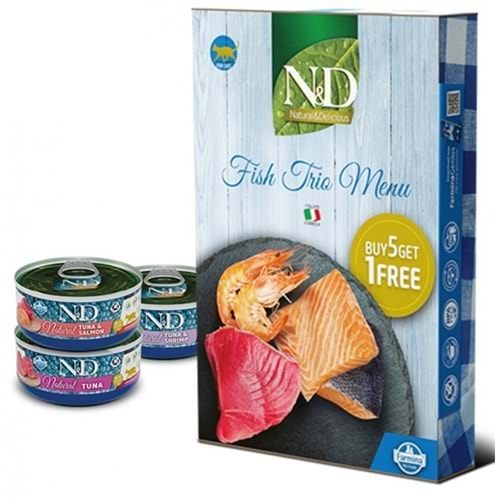 N&D Natural Kedi Konserve Balıklı Trio Menü 70 gr X 6 Adet