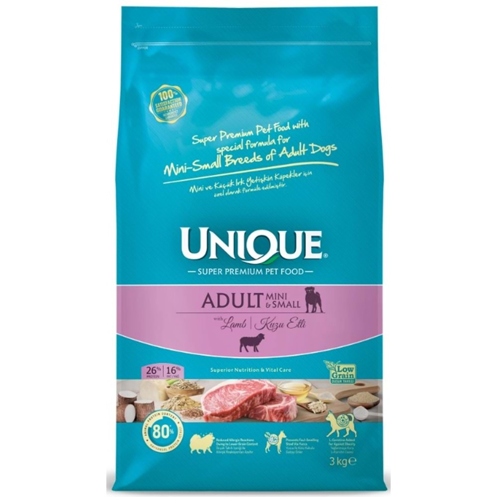 Unique Mini ve Küçük Irk Yetişkin Köpek Maması Kuzu Etli 3 kg