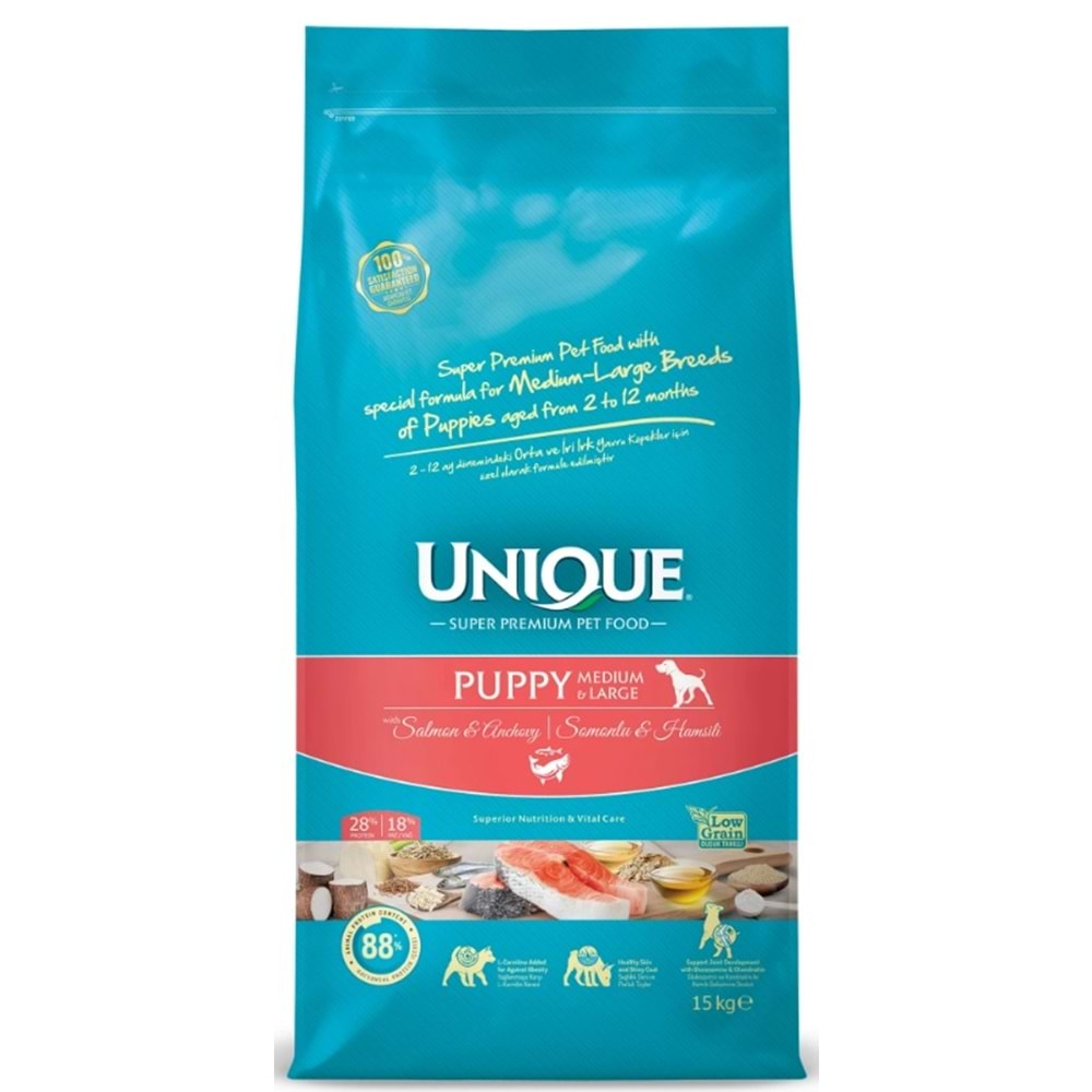 Unique Orta ve İri Irk Yavru Köpek Maması Somonlu&Hamsili 15 kg